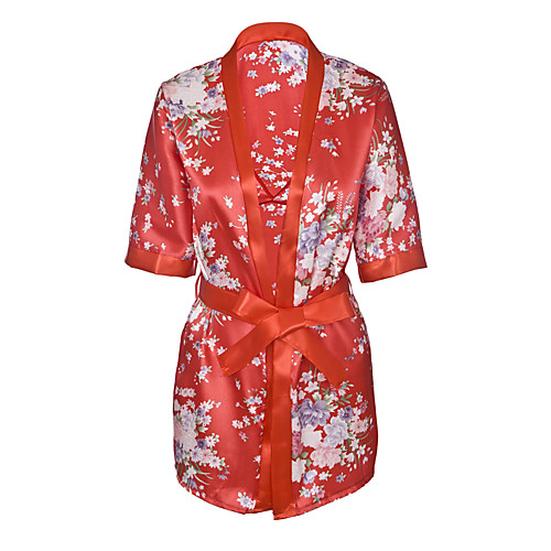 

Women's Sexy Uniforms & Cheongsams / Suits Nightwear - Print Floral Red One-Size / Deep V/StayCation