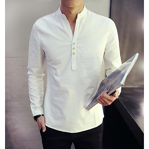 

Men's Shirt Solid Colored Long Sleeve Daily Tops Chinoiserie White Blue Light Blue