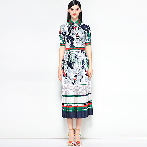 

Women's Swing Dress Midi Dress White Short Sleeve Floral Abstract Spring Summer Shirt Collar Vintage Streetwear Holiday Cotton Slim Floral S M L XL