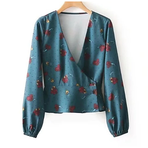 

Women's Shirt Floral Print Long Sleeve Daily Tops Basic Green