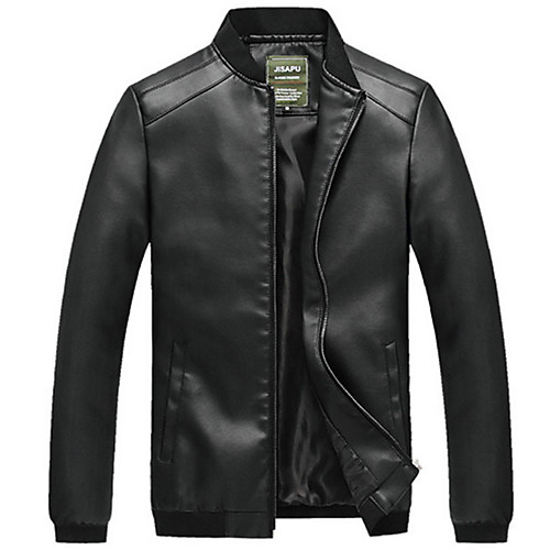 

Men's Leather Jackets Solid Colored Spring Jacket Regular Daily Long Sleeve PU Coat Tops Black