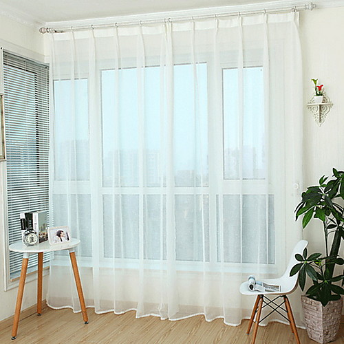 

Sheer Curtains Shades Bedroom Solid Colored Cotton / Polyester Yarn Dyed