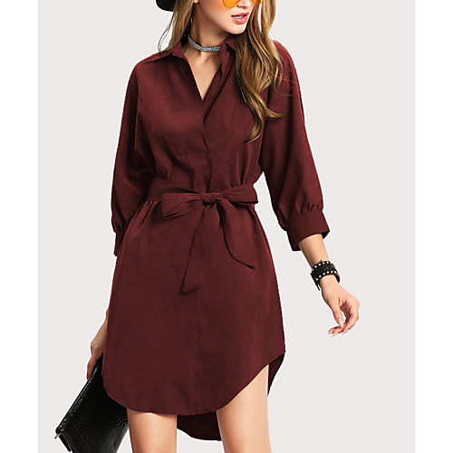 

Women's Sheath Dress Short Mini Dress Blushing Pink Wine Army Green Camel Khaki 3/4 Length Sleeve Dusty Rose Solid Colored Bow Summer Shirt Collar Streetwear S M L XL XXL