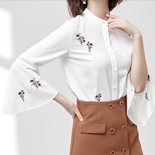 

Women's Shirt Floral 3/4 Length Sleeve Daily Tops Streetwear White
