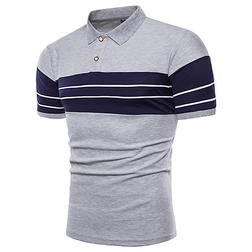 

Men's Polo Color Block Short Sleeve Sports Tops Navy Blue Gray