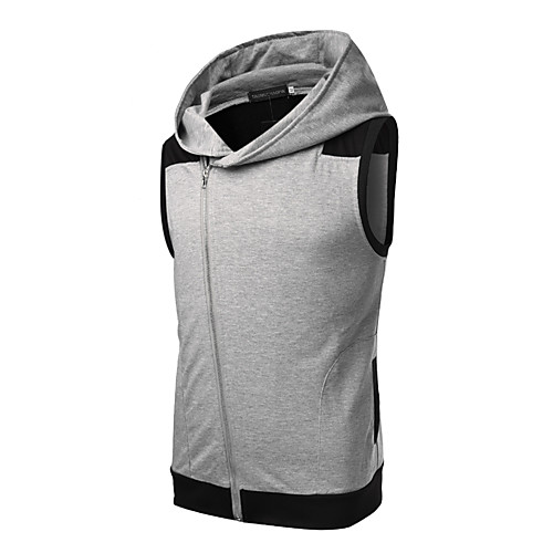 

Men's Hoodie Color Block Hooded Sports Basic Hoodies Sweatshirts Sleeveless Black Light gray / Summer / Fall