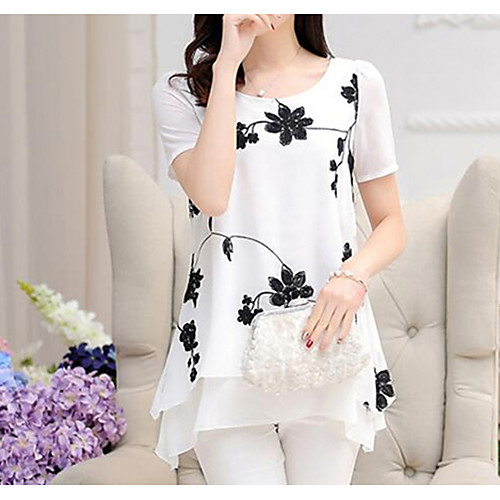 

Women's Floral Print Loose Blouse Street chic Work Weekend White / Black