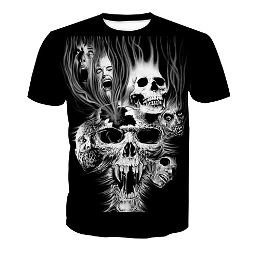 

Men's T shirt Solid Colored Skull Print Long Sleeve Halloween Tops Cotton Basic Black