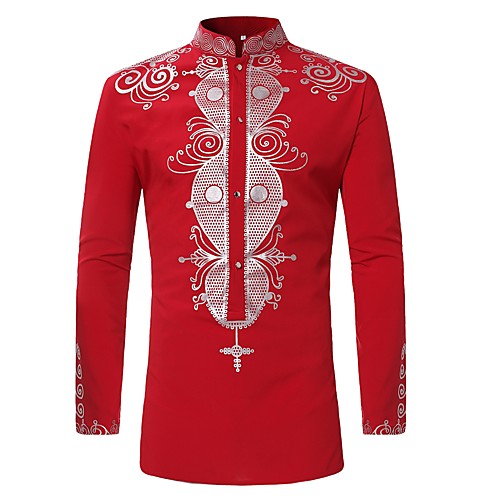 

Men's Shirt Tribal Print Long Sleeve Daily Tops Red