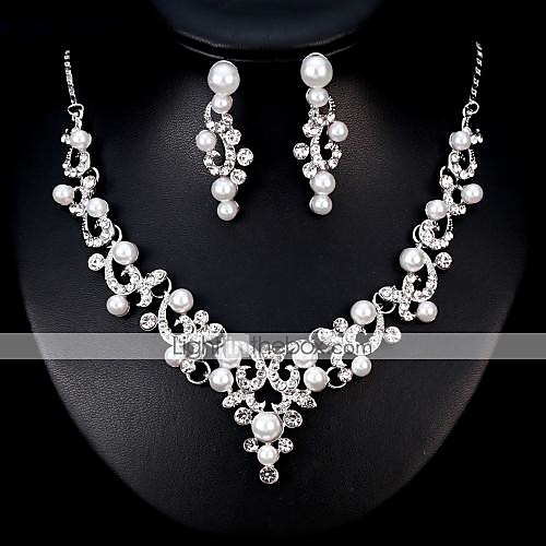 

Women's Jewelry Set Bridal Jewelry Sets Cut Out Precious Fashion Imitation Pearl Silver Plated Earrings Jewelry White For Christmas Wedding Halloween Party Evening Gift 1 set