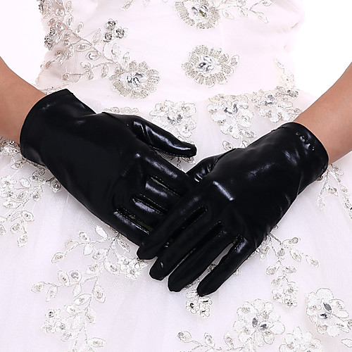 

Faux Leather Wrist Length Glove Bridal Gloves With Black-redCubanHee