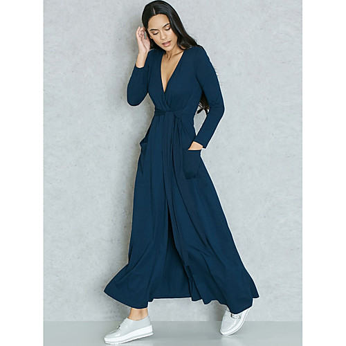 

Women's Bodycon Maxi long Dress Navy Blue Long Sleeve Blue Solid Colored Spring Summer Deep V Streetwear Sophisticated Party Going out Slim M L XL XXL 3XL / Plus Size / High Waist / Plus Size / Sexy