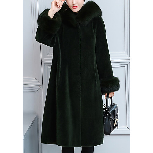 

Women's Solid Colored Winter Fur Coat Long Daily Long Sleeve Faux Fur Coat Tops Black