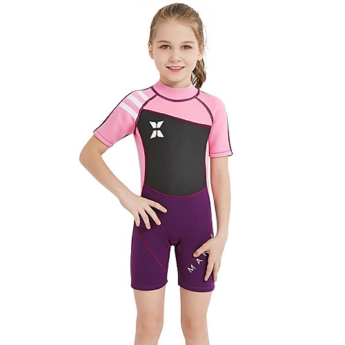 

Girls' Shorty Wetsuit 2.5mm Spandex SCR Neoprene Diving Suit Sun Shirt UV Resistant Stretchy UPF50 Short Sleeve Back Zip Patchwork Autumn / Fall Spring Summer / Winter