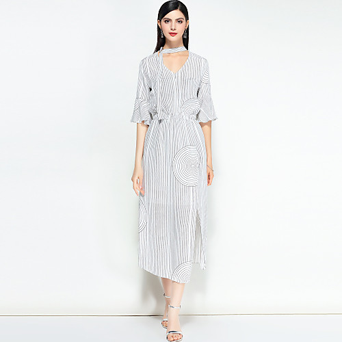 

Women's A Line Dress Midi Dress White Black Half Sleeve Geometric Spring Summer Round Neck Streetwear Boho Party Going out Slim S M L XL