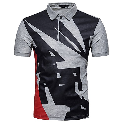 

Men's Color Block Polo - Cotton Basic Daily Shirt Collar White / Light gray / Summer / Short Sleeve