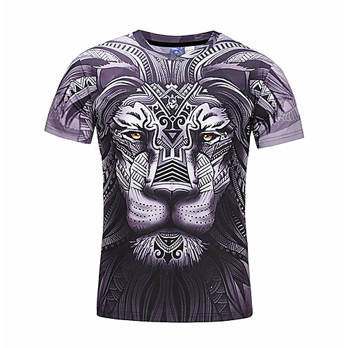 

Men's T shirt 3D Animal Short Sleeve Daily Tops Active Basic Lavender