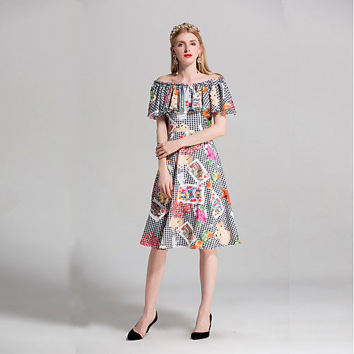 

Women's Sheath Dress Midi Dress Rainbow Short Sleeve Floral Summer Off Shoulder Basic M L XL XXL