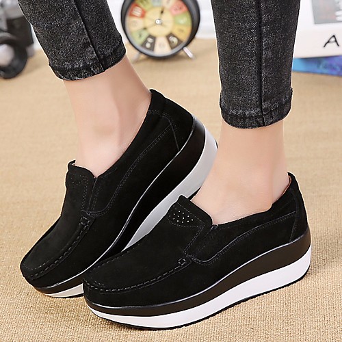 

Women's Loafers & Slip-Ons Creepers Nubuck leather Comfort Spring / Fall Black / Gray / Green