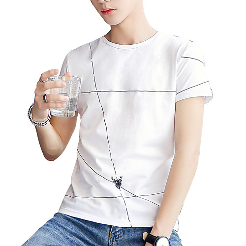 

Men's T shirt Striped Solid Colored Print Short Sleeve Daily Tops Cotton Basic Streetwear White Black Blushing Pink