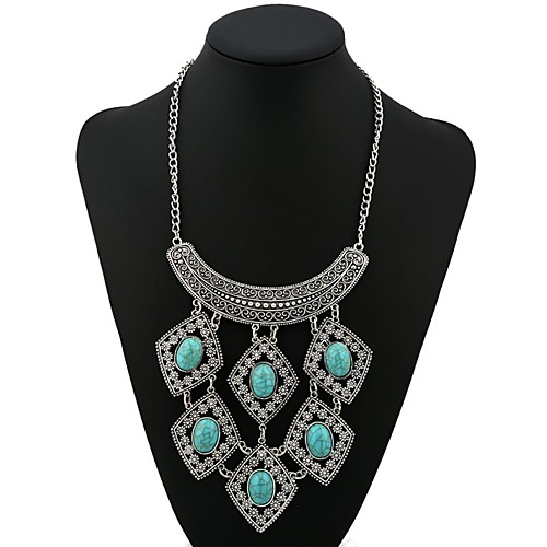 

Turquoise Statement Necklace Geometrical Ladies Fashion Oversized Alloy Black Rainbow Blue 45 cm Necklace Jewelry For Party / Evening Holiday