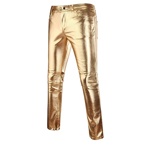 

Men's Street chic Punk & Gothic Exaggerated Club Slim Chinos Pants - Solid Colored Spring Fall Black Gold Silver M / L / XL