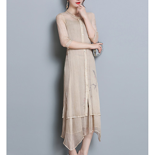 

Women's Trumpet / Mermaid Dress Midi Dress Khaki Half Sleeve Floral Summer Round Neck Streetwear M L XL XXL 3XL / Plus Size