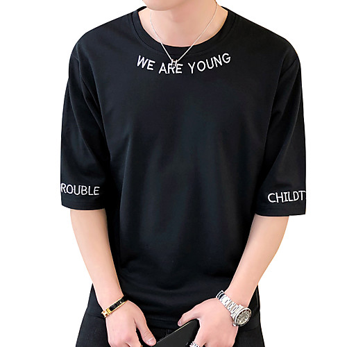 

Men's T shirt Solid Colored Print 3/4 Length Sleeve Daily Tops Cotton Basic Streetwear White Black Green