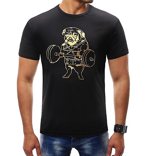 

Men's T shirt Animal Plus Size Print Short Sleeve Daily Tops Basic White Black Gray