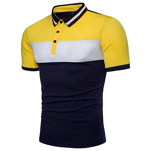 

Men's Polo Color Block Short Sleeve Daily Tops Cotton Basic Red Yellow Light gray