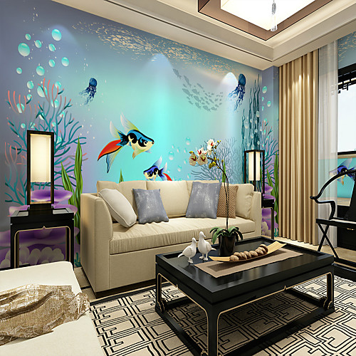 

Custom Cartoon Hand-Painted Fantasy Underwater World 3D Large Wall Covering Mural Wallpaper Suitable Playground Restaurant Chilren