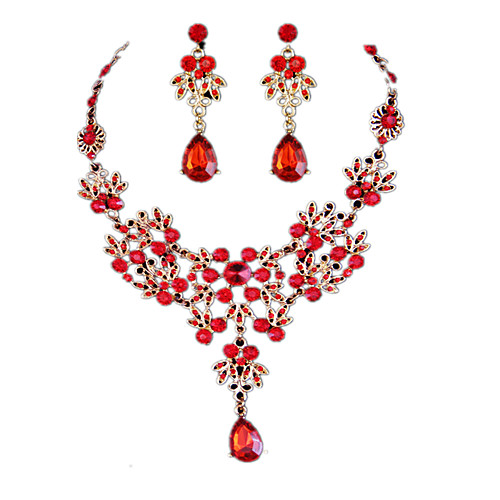 

Women's Cubic Zirconia Jewelry Set Drop Earrings Statement Necklace Drop Statement Ladies Fashion Zircon Earrings Jewelry Red For Evening Party Night out&Special occasion