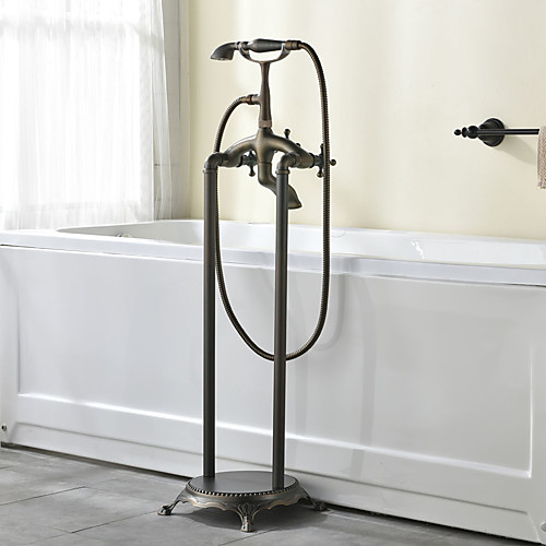

Bathtub Faucet - Antique Antique Copper Free Standing Ceramic Valve Bath Shower Mixer Taps / Two Handles Two Holes