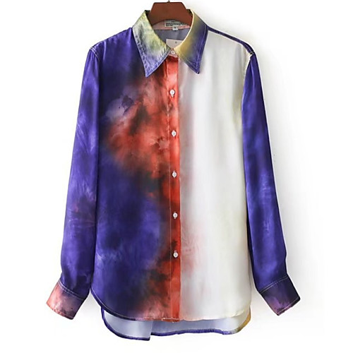 

Women's Shirt Color Block Geometric Long Sleeve Daily Tops Basic Purple