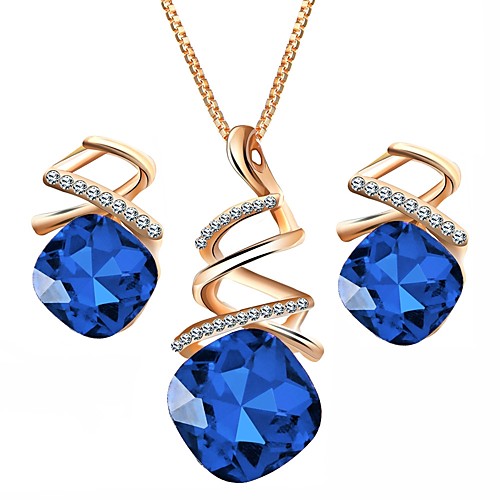 

Women's Sapphire Crystal Jewelry Set Geometrical Solitaire Radiant Cut Ladies Simple Austria Crystal Earrings Jewelry Purple / Red / Blue For Wedding Party Daily Masquerade Engagement Party Prom