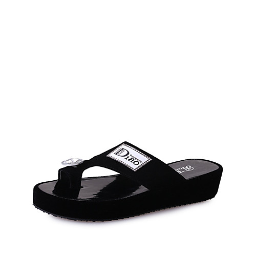 

Women's Slippers & Flip-Flops Wedge Heel Flip-Flops Flat Heel Open Toe Comfort Slouch Boots Walking Shoes PU Summer White Black