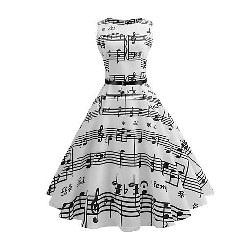 

Women's A-Line Dress Midi Dress - Sleeveless White Striped Print Summer 1950s Hot Vintage White S M L XL XXL
