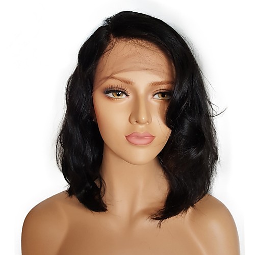 

Remy Human Hair Unprocessed Human Hair Lace Front Wig Bob Short Bob Deep Parting style Brazilian Hair Wavy Natural Wig 130% Density with Baby Hair Natural Hairline For Black Women 100% Hand Tied