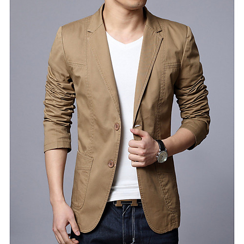 

Black / Khaki / Beige Solid Colored Polyester Men's Suit - V Neck / Spring / Long Sleeve