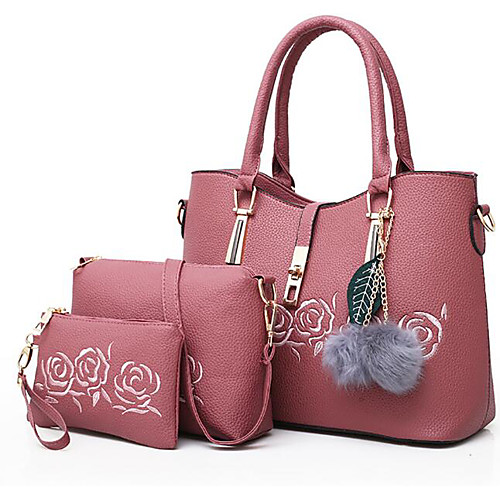 

Women's Feathers / Fur PU Bag Set Bag Sets 3 Pcs Purse Set Black / Blushing Pink / Blue