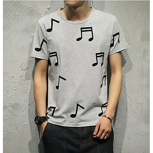 

Men's T shirt Geometric Letter Print Short Sleeve Daily Tops Cotton Active Basic White Black Gray