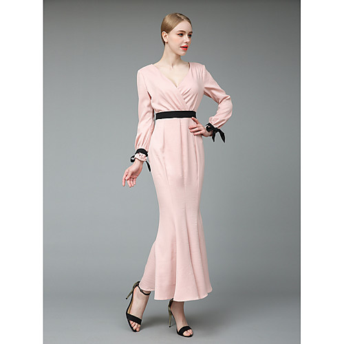 

Women's Bodycon Maxi long Dress Blushing Pink Long Sleeve Dusty Rose Solid Colored Color Block Backless Cut Out Bow Spring Summer Deep V Streetwear Sophisticated Party Slim Lace up M L XL XXL 3XL