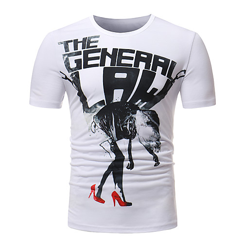 

Men's T shirt Color Block Letter Animal Plus Size Print Short Sleeve Daily Tops Cotton Streetwear White