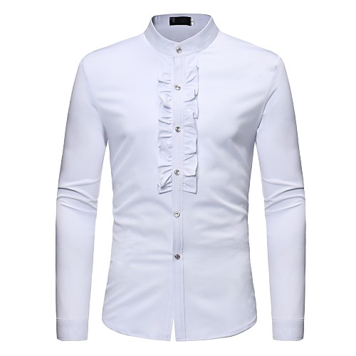 

Men's Shirt Solid Colored Long Sleeve Daily Tops Basic Vintage White Black