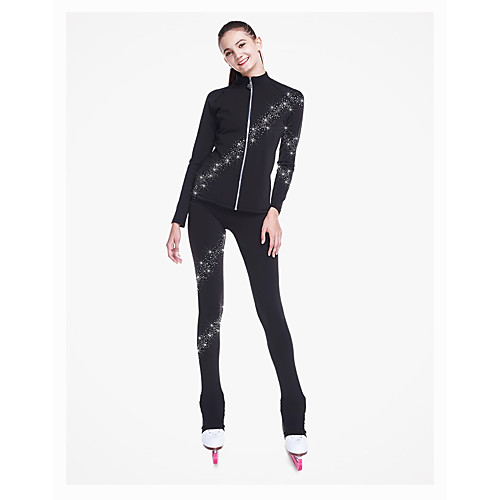 

SKMEI Figure Skating Jacket with Pants Women's Boys' Girls' Ice Skating Pants / Trousers Top Black Spandex Stretchy Training Competition Skating Wear Sequin Long Sleeve Figure Skating