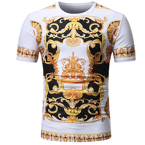 

Men's T shirt Tribal Plus Size Print Short Sleeve Daily Tops Basic Vintage White