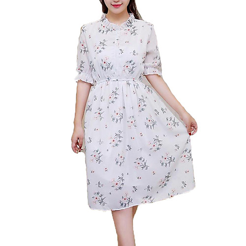 

Women's A Line Dress Midi Dress White Light Blue Half Sleeve Floral Summer Round Neck Streetwear Flare Cuff Sleeve S M L XL XXL