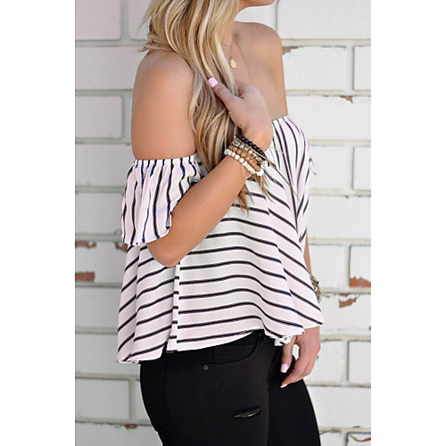 

Women's T shirt Stripes Short Sleeve Daily Wear Tops Chic & Modern White