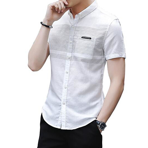 

Men's Shirt Striped Print Short Sleeve Daily Tops Basic White Blue