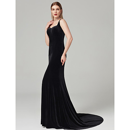 

Sheath / Column Celebrity Style Holiday Cocktail Party Formal Evening Dress Sweetheart Neckline Sleeveless Sweep / Brush Train Velvet with Pleats 2021